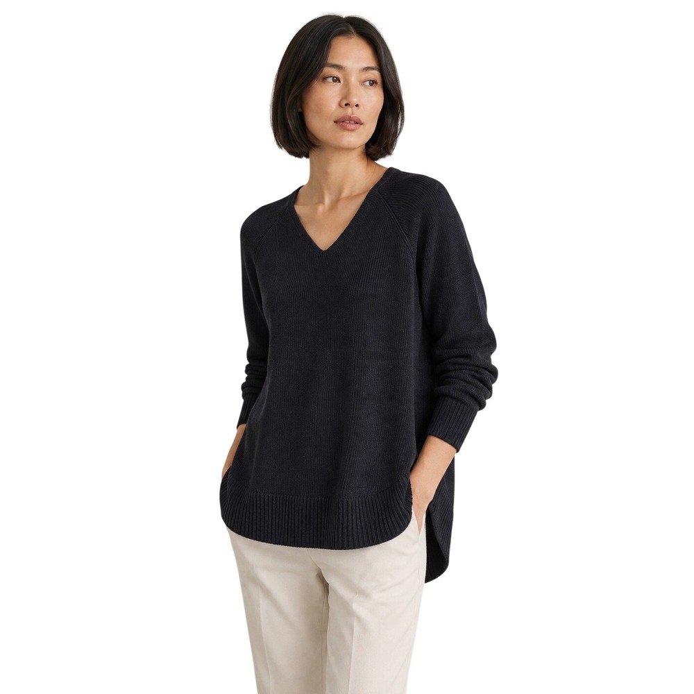 Athleta Hanover V-Neck Sweater M Black Merino Wool Blend Oversized Tunic
